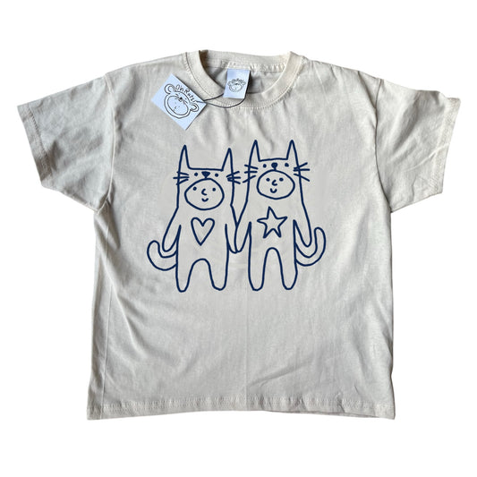 Two critters in love navy on beige Tee