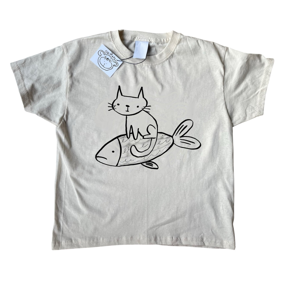 Cat on a fish beige baby tee