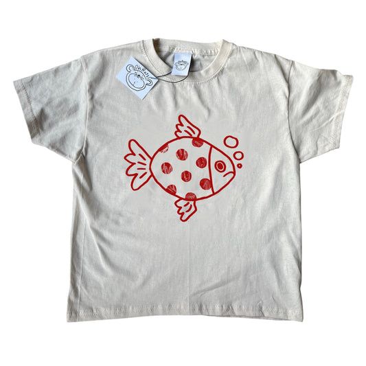 Polka dot fishy navy on pink Tee