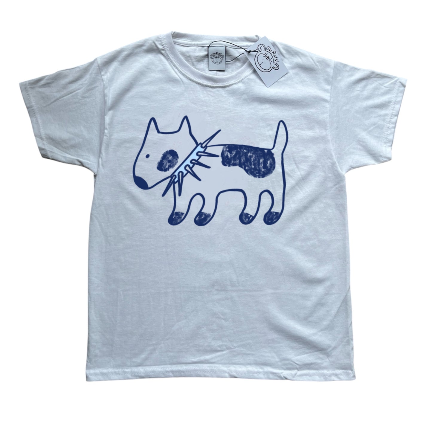 Spiky collar dog on white tee