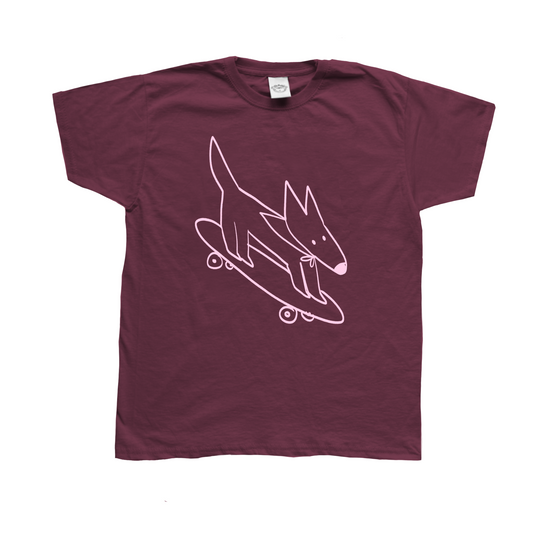 Skater dog burgundy tee