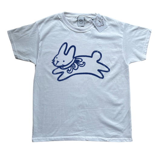 bow bunny navy on white tee