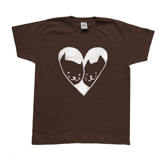 2 Cats in Love white on brown Tee