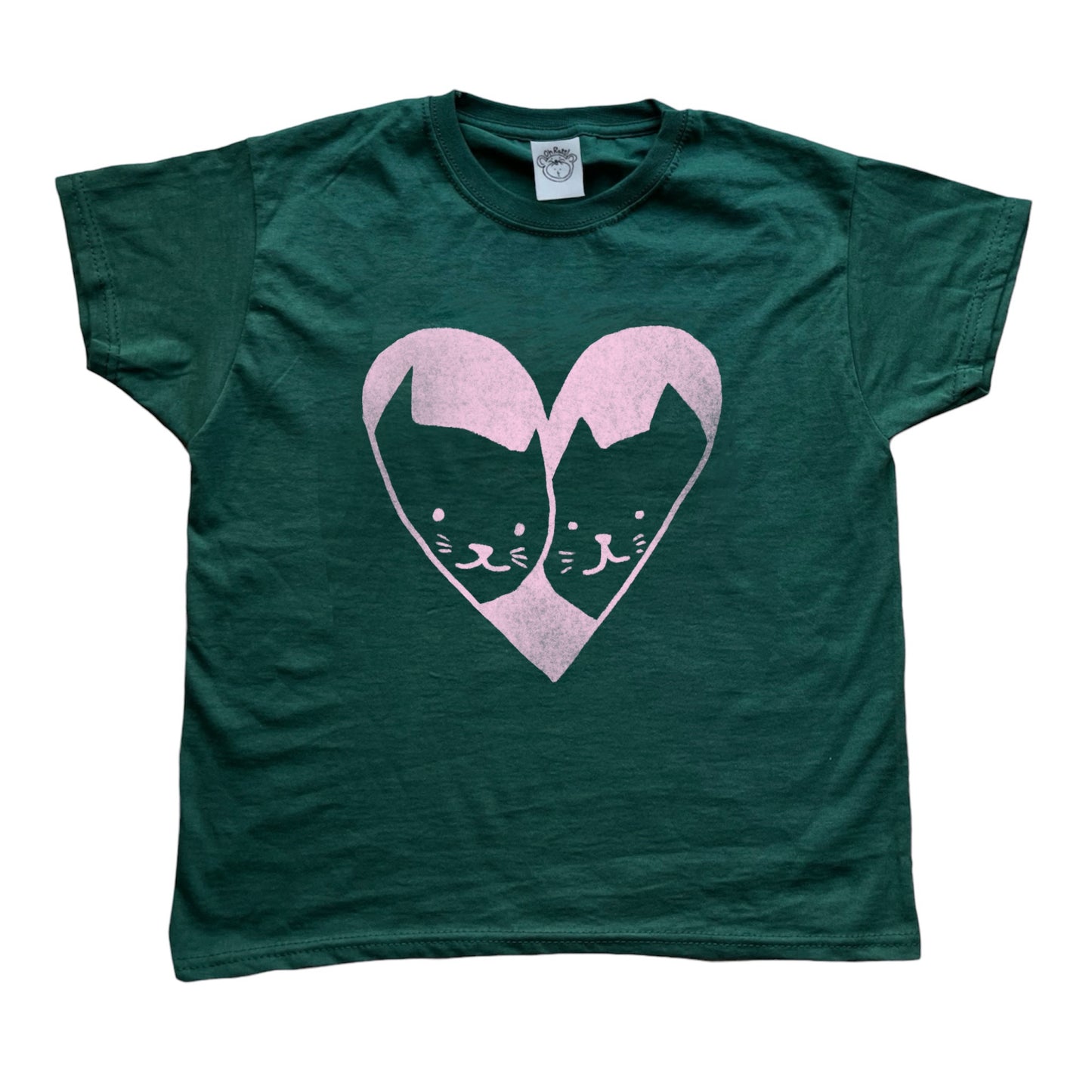 2 cats in love forest green tee