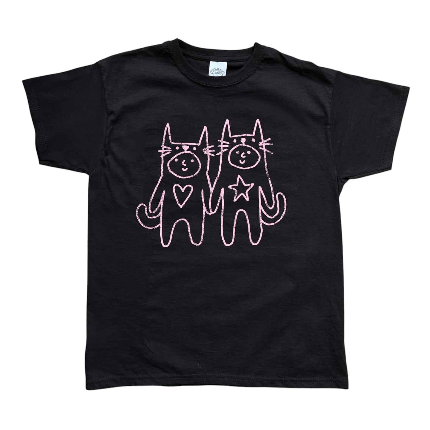 Two critters in love pink on black Tee