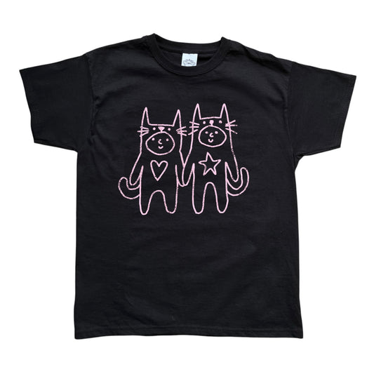 Two critters in love pink on black Tee
