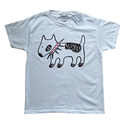Spiky collar dog black on white Baby Tee with pink collar
