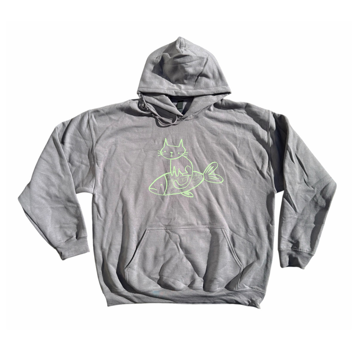 Cat on a fish dark grey hoodie