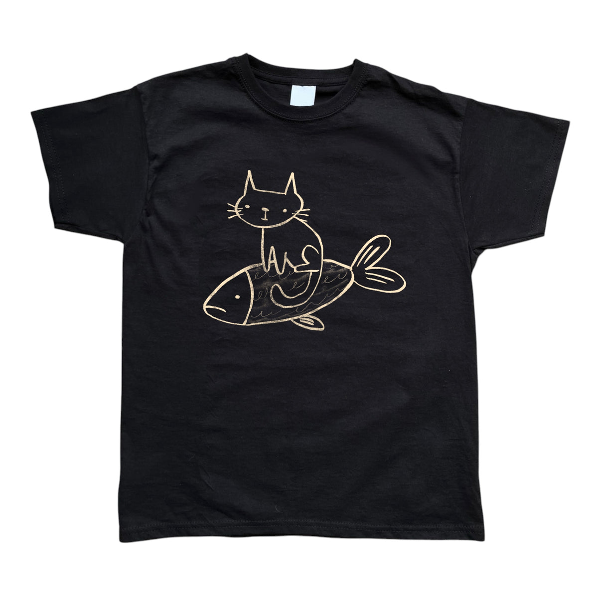 Cat on a fish black baby tee