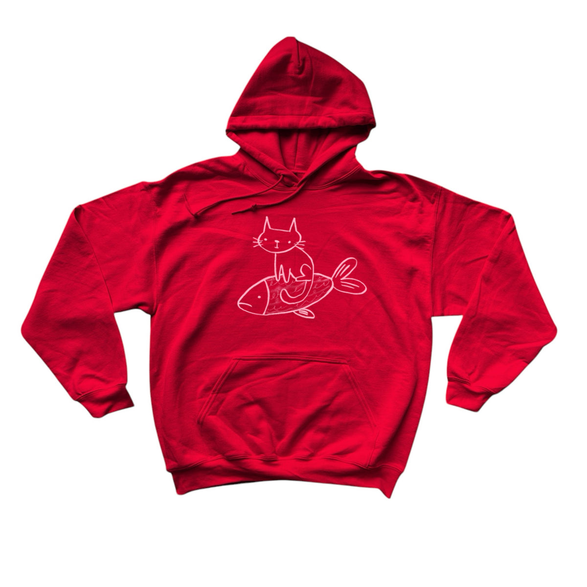 Cat on a fish red hoodie