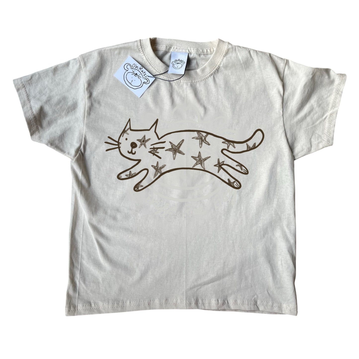 Starry cat beige tee