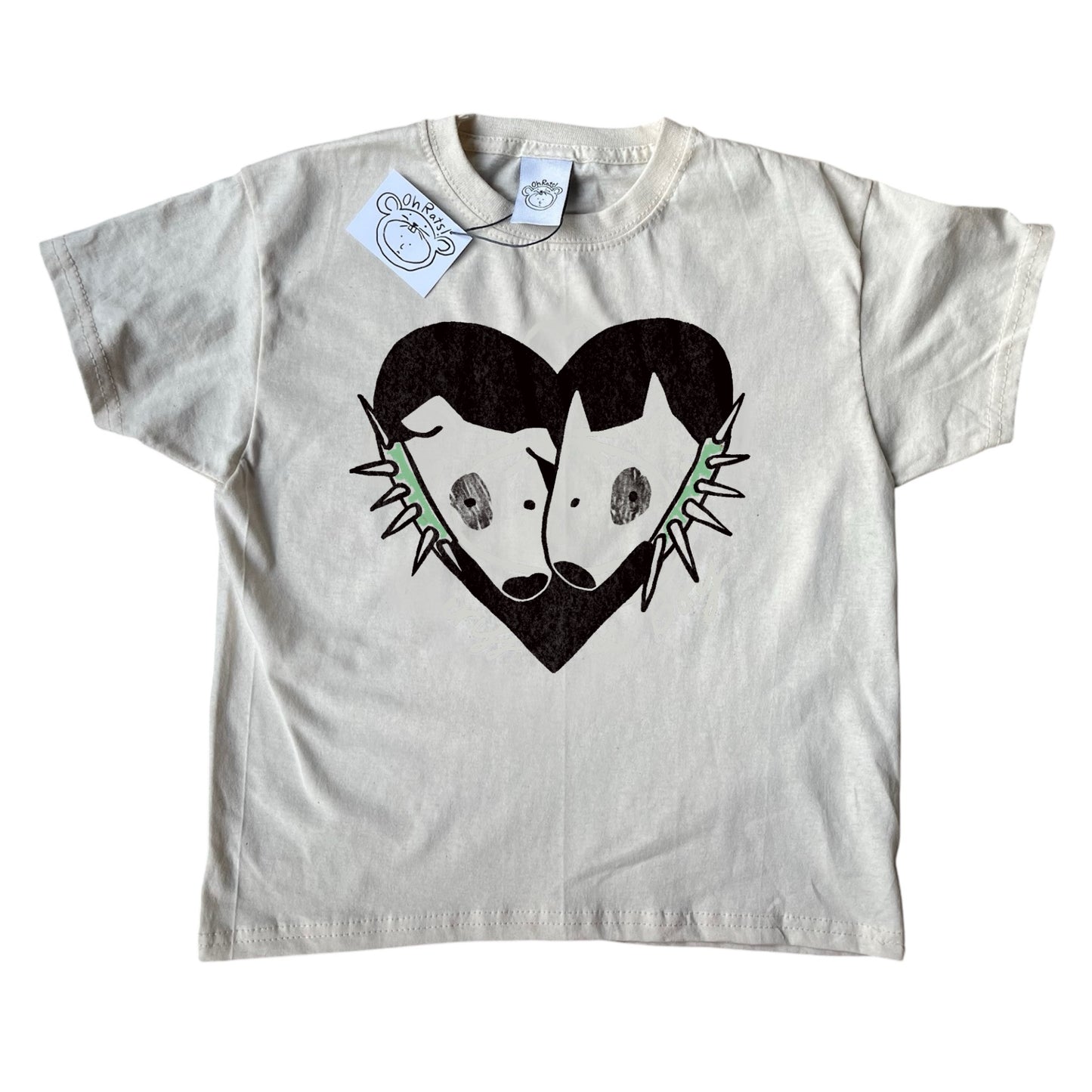 2 Spiky collar dogs in love beige tee