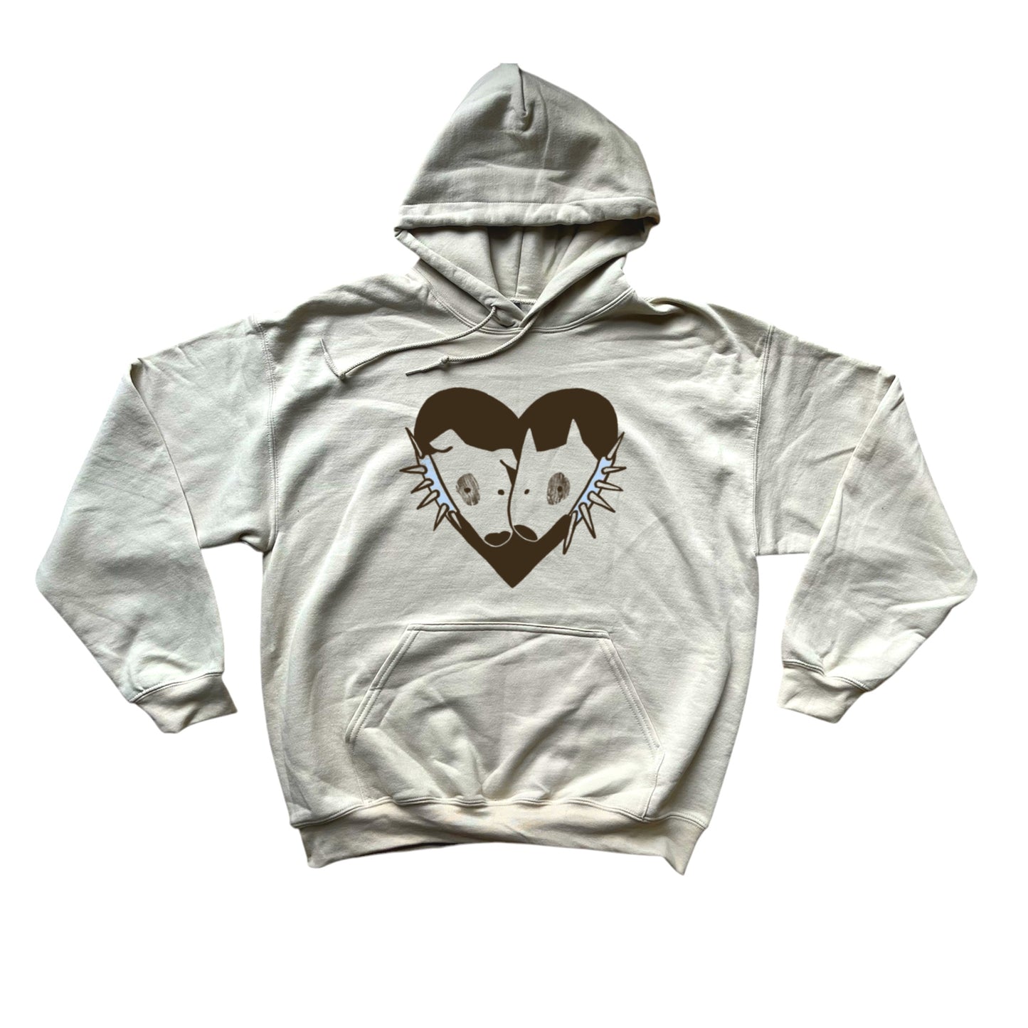 2 spiky collar dogs in love beige hoodie