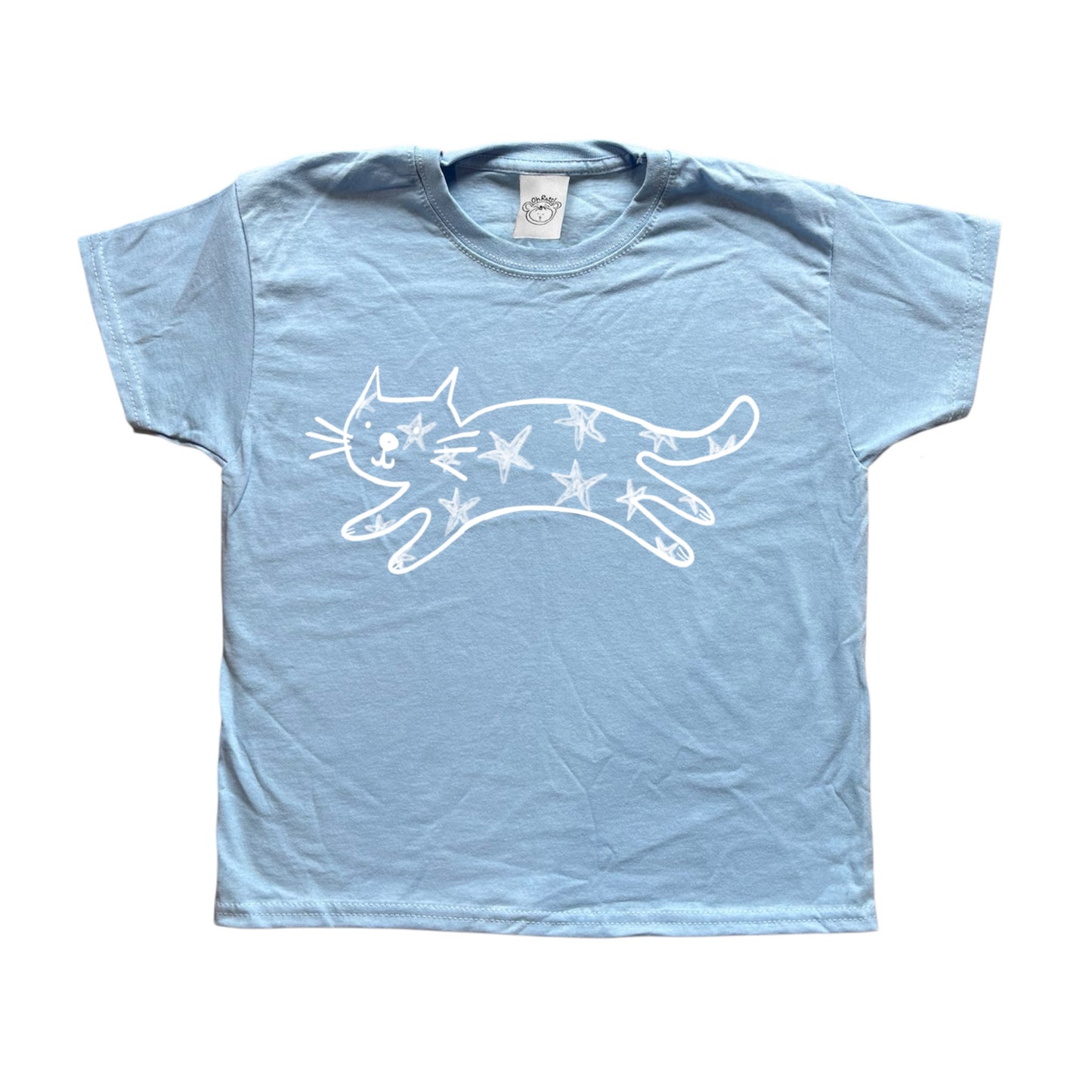 Starry cat baby blue tee