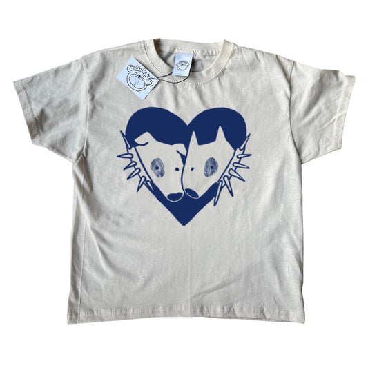 2 dogs in love navy on beige Tee