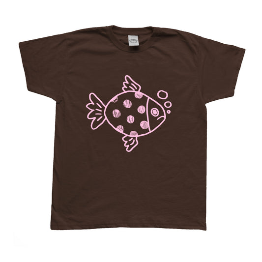 Polka dot fishy pink on brown Tee