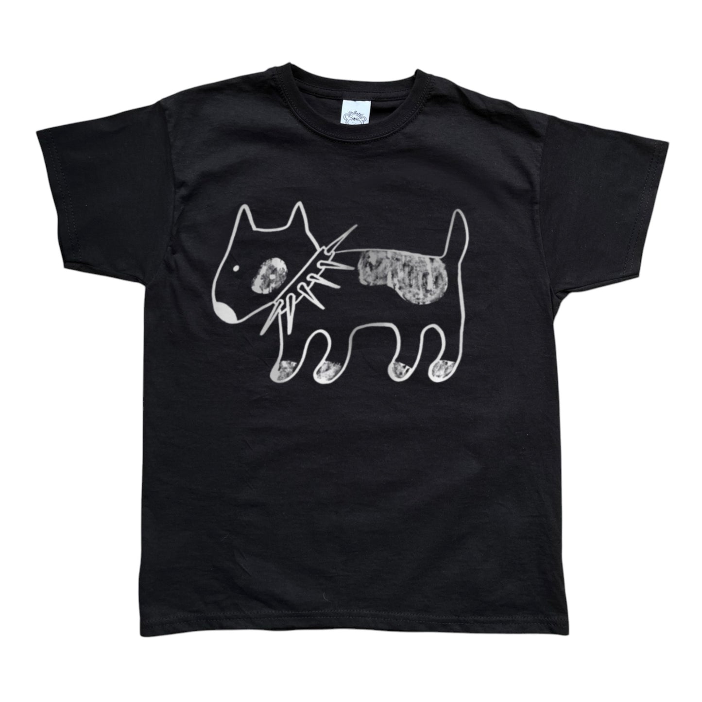 Spiky collar dog on black tee