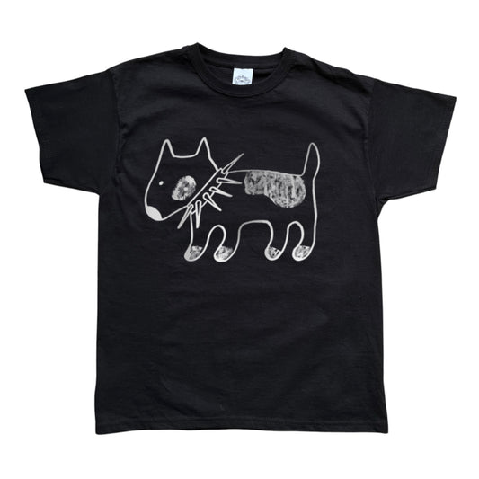 Spiky collar dog on black tee