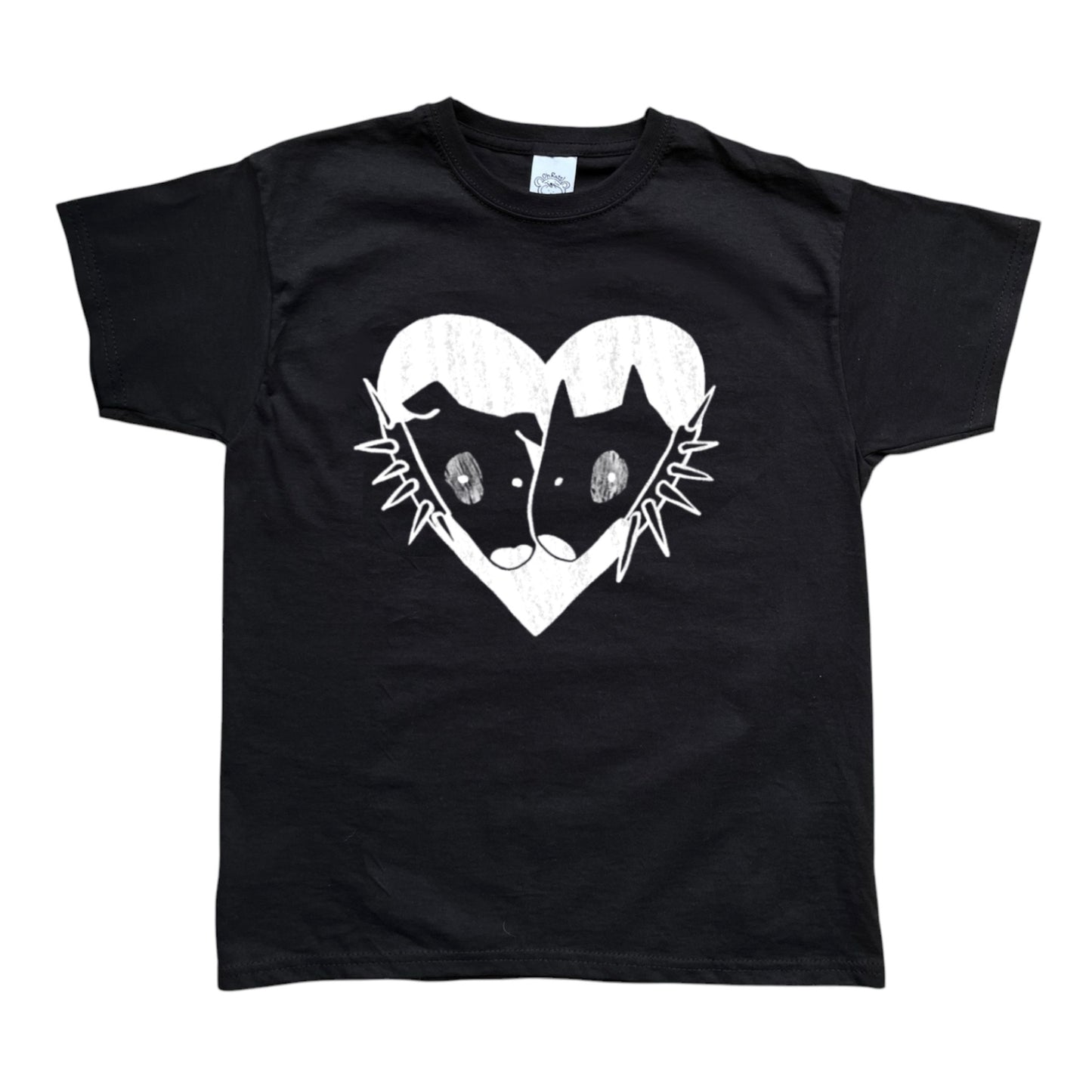 2 Spiky collar dogs in love black tee