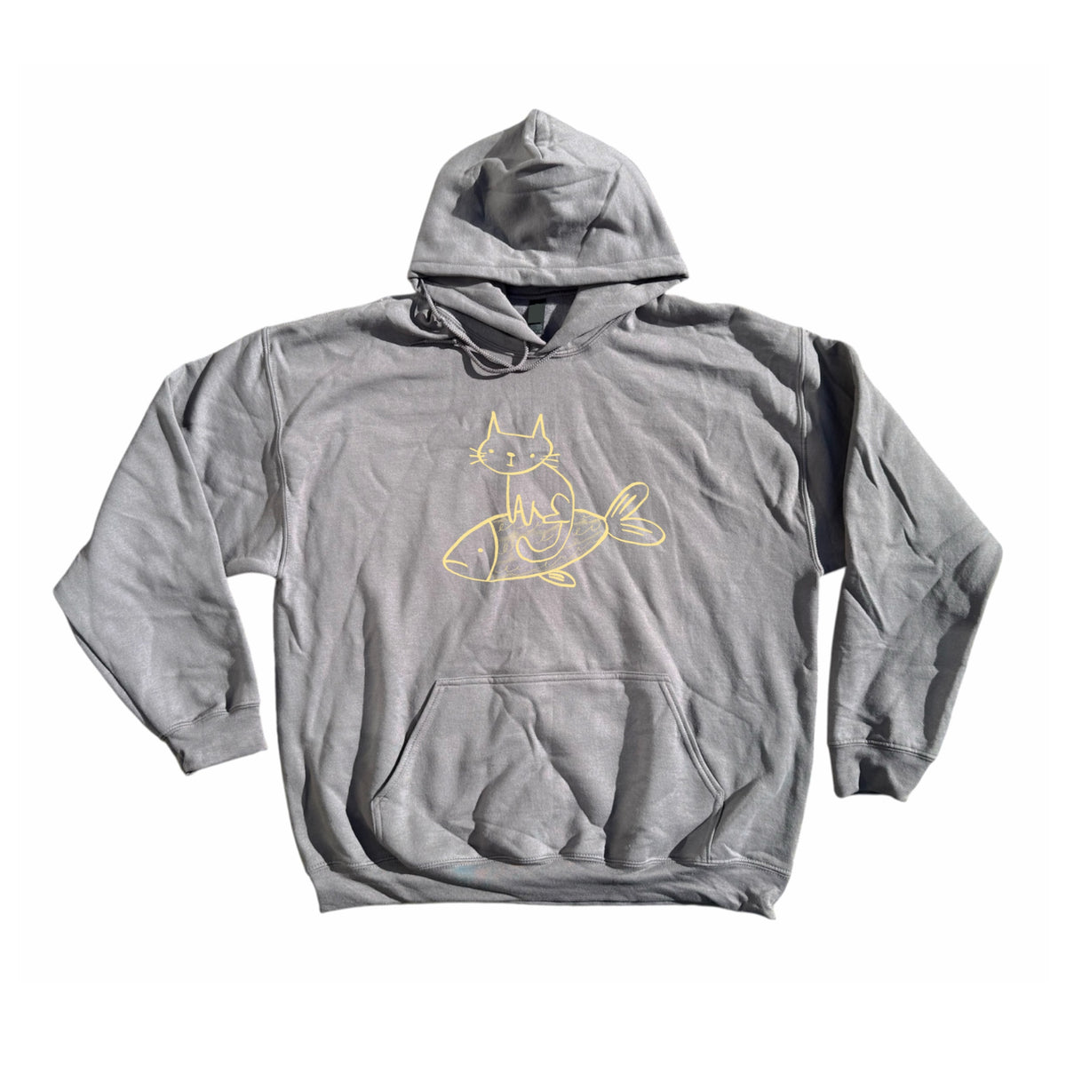 Cat on a fish dark grey hoodie
