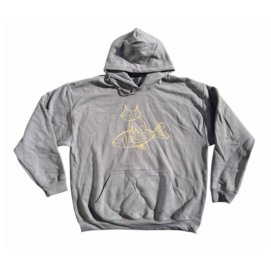 Cat on a fish dark grey hoodie