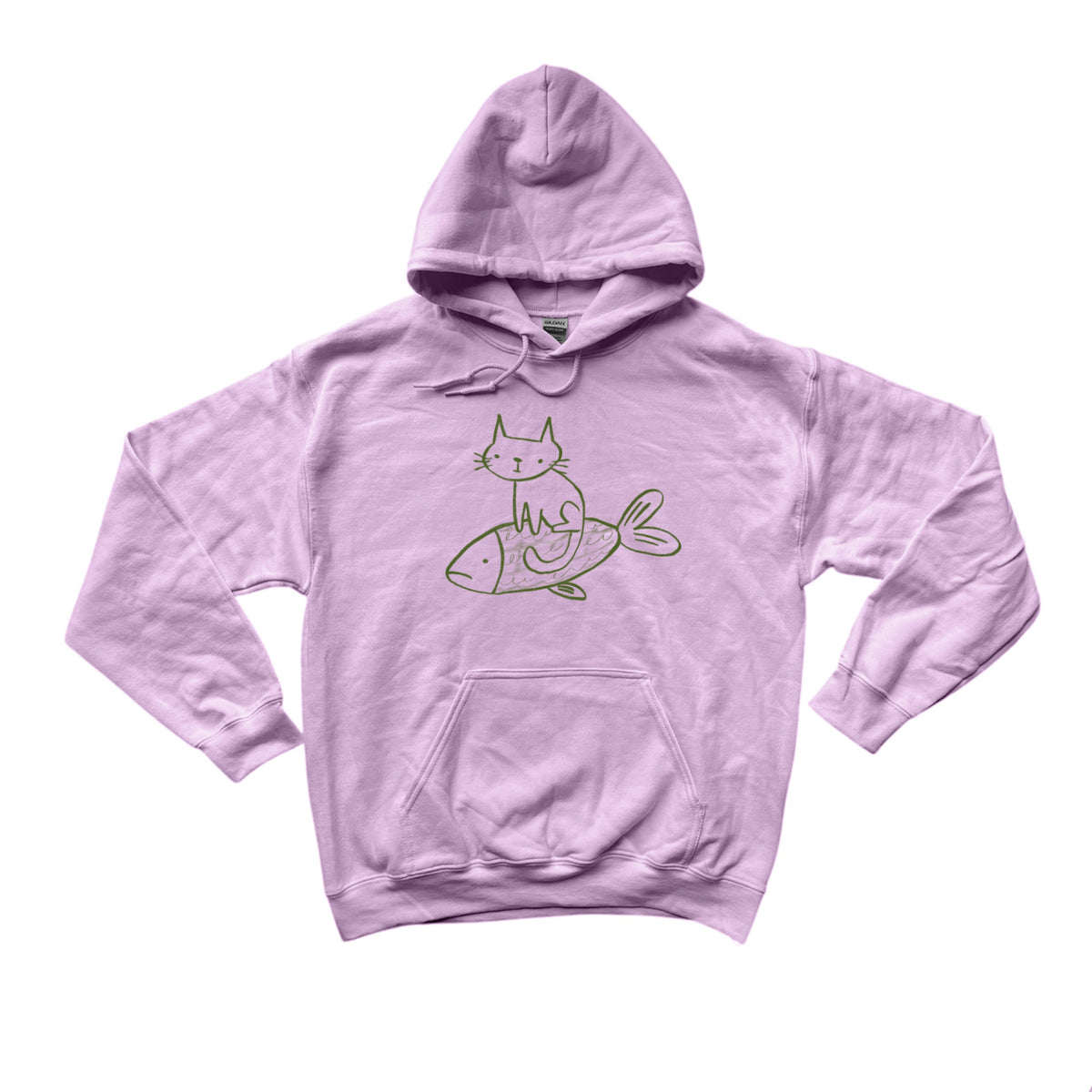 Cat on a fish pink hoodie