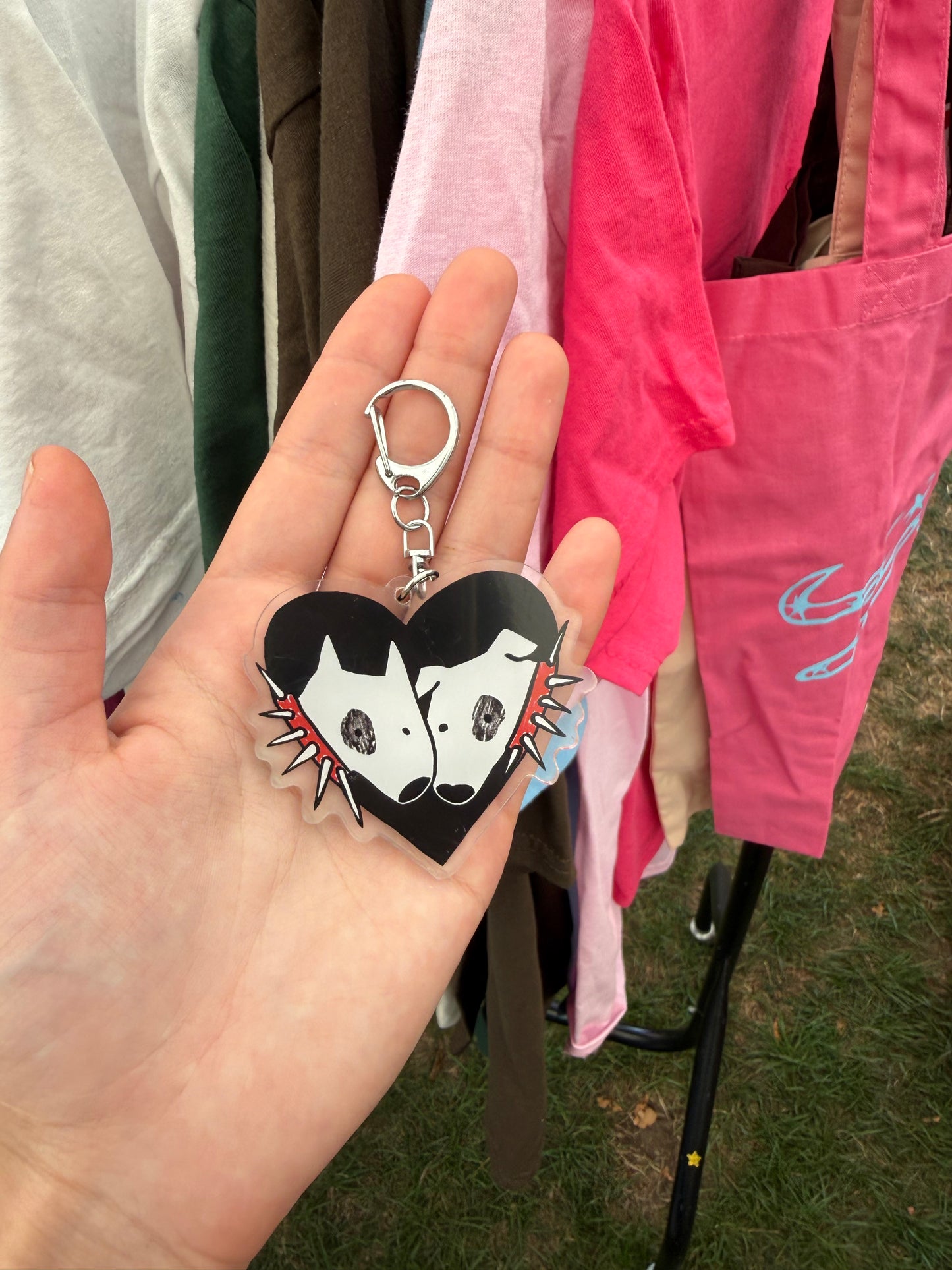 2 spiky collar dogs in love keyring