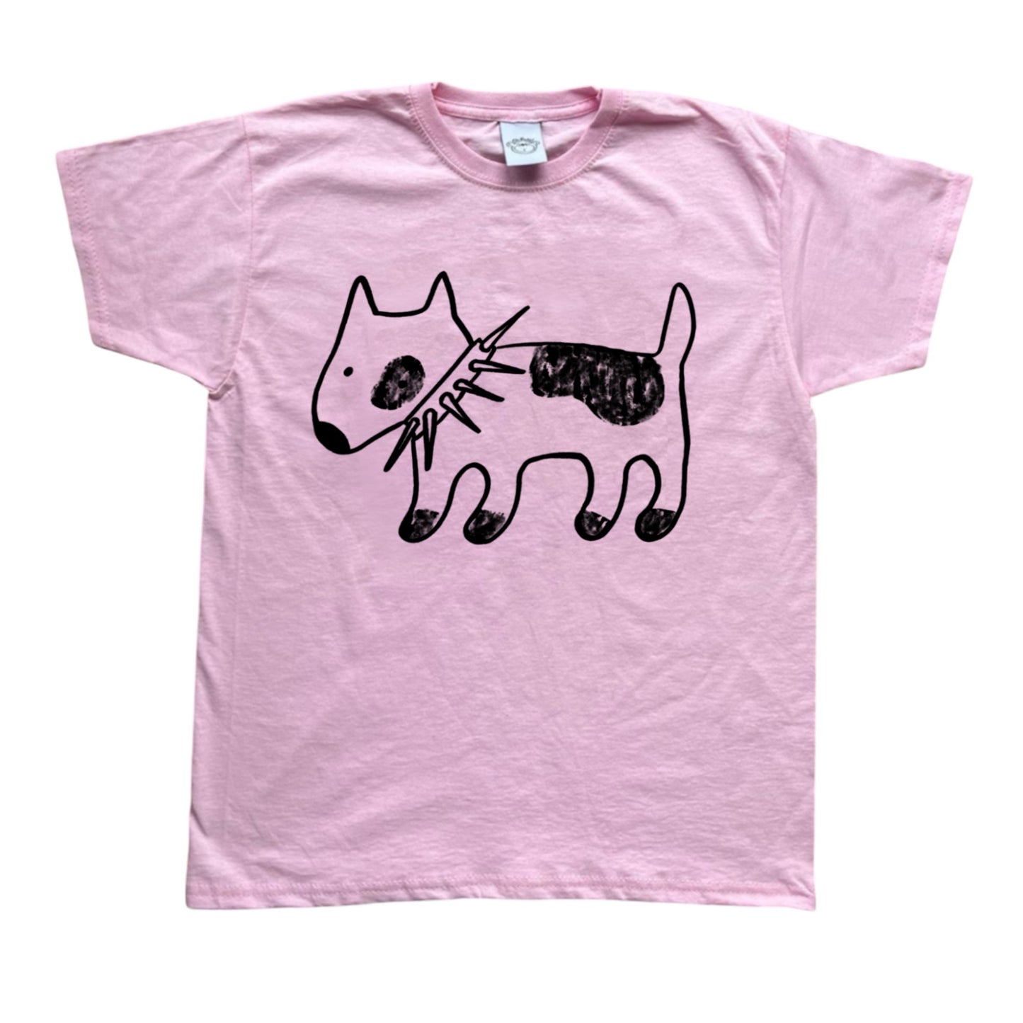 Spiky collar black dog on pink tee