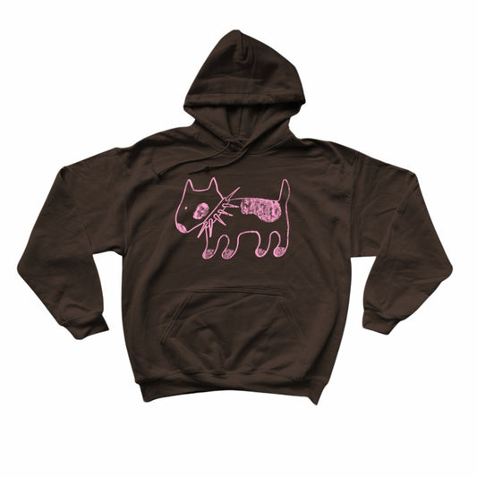 Spiky collar dog light pink on brown hoodie