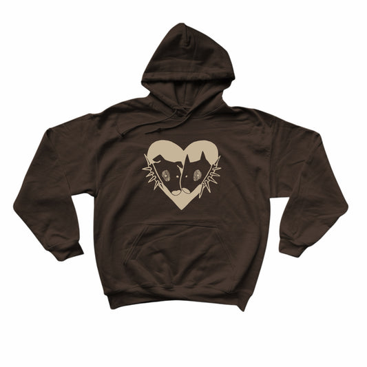 2 spiky collar dogs in love brown hoodie