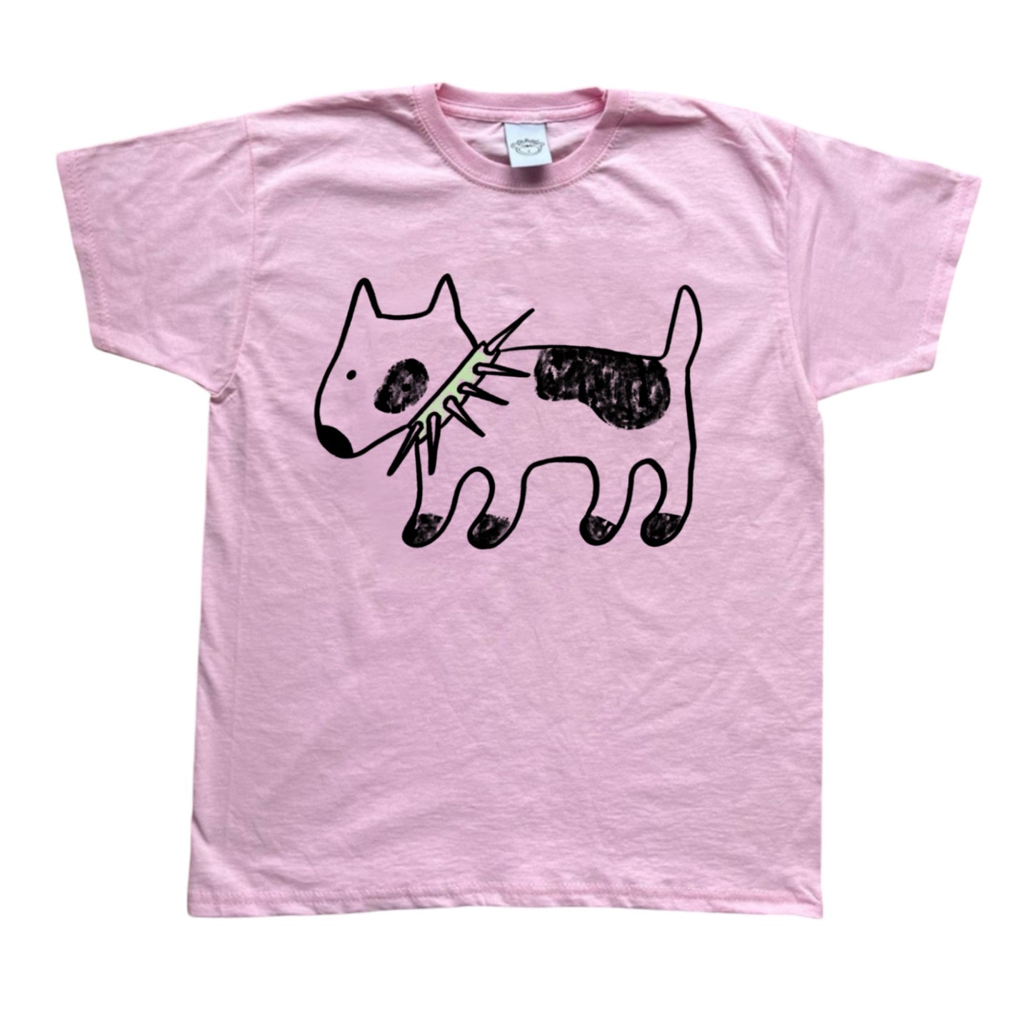 Spiky collar black dog on pink tee