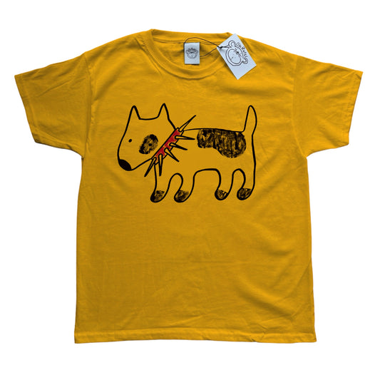 Spiky collar dog black on yellow Baby Tee with red collar