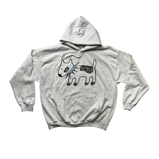 Spiky green collar dog black on grey hoodie