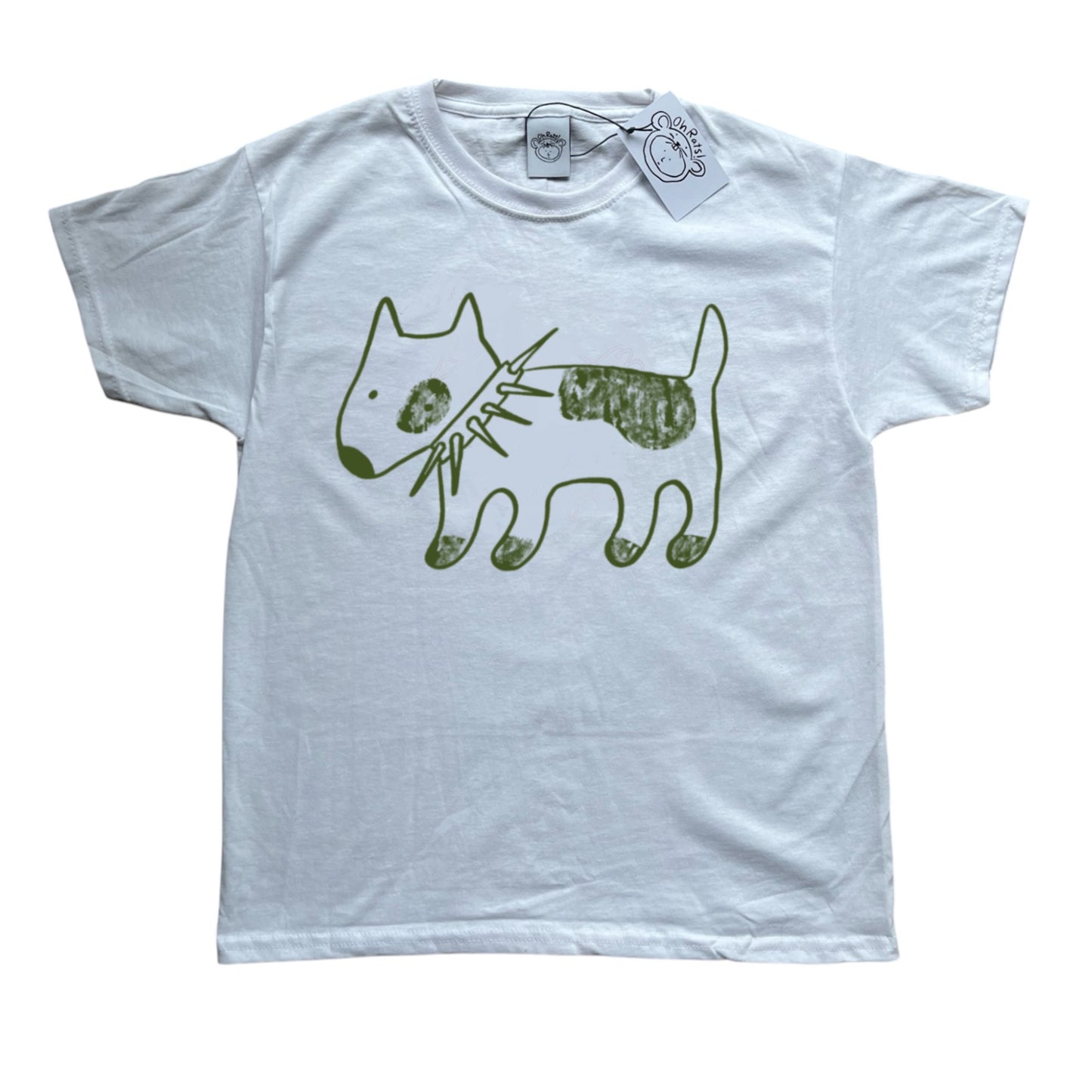 Spiky collar dog on white tee