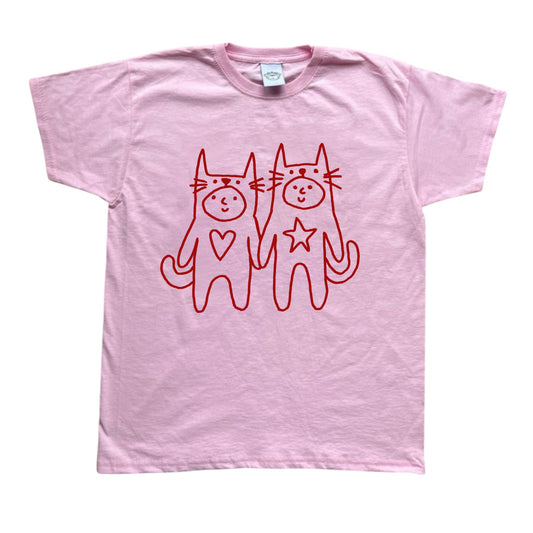 Two critters in love red on pink Tee