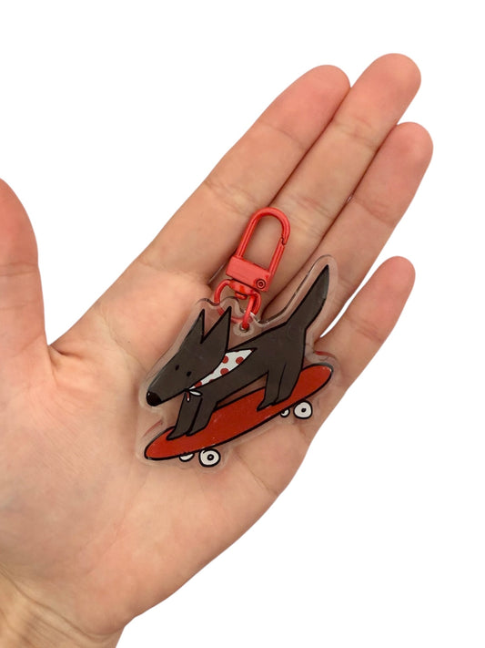 Black and red skater dog key ring / bag charm