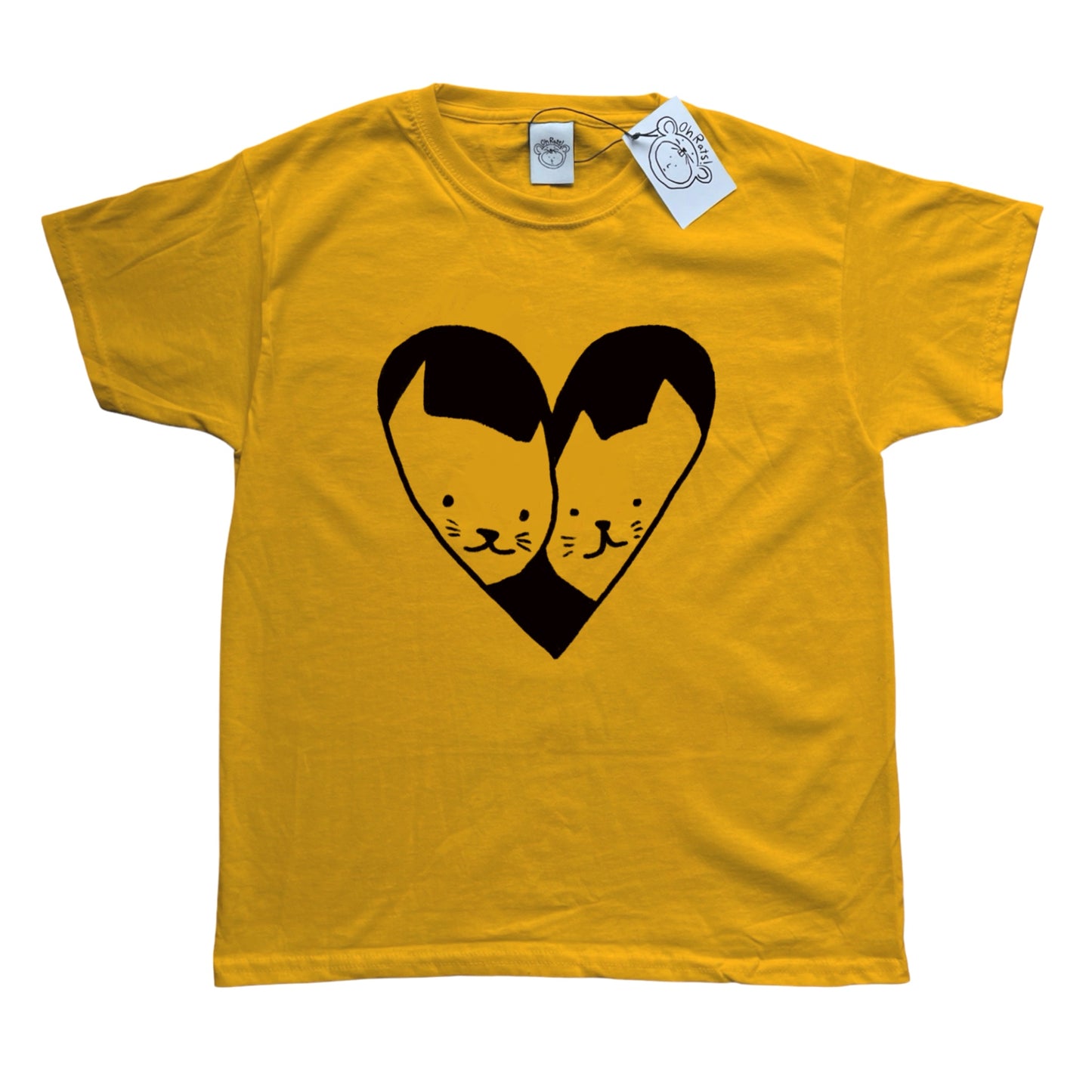 2 cats in love yellow tee