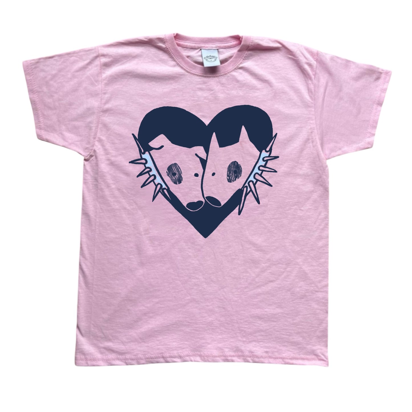 2 Spiky collar dogs in love pink tee