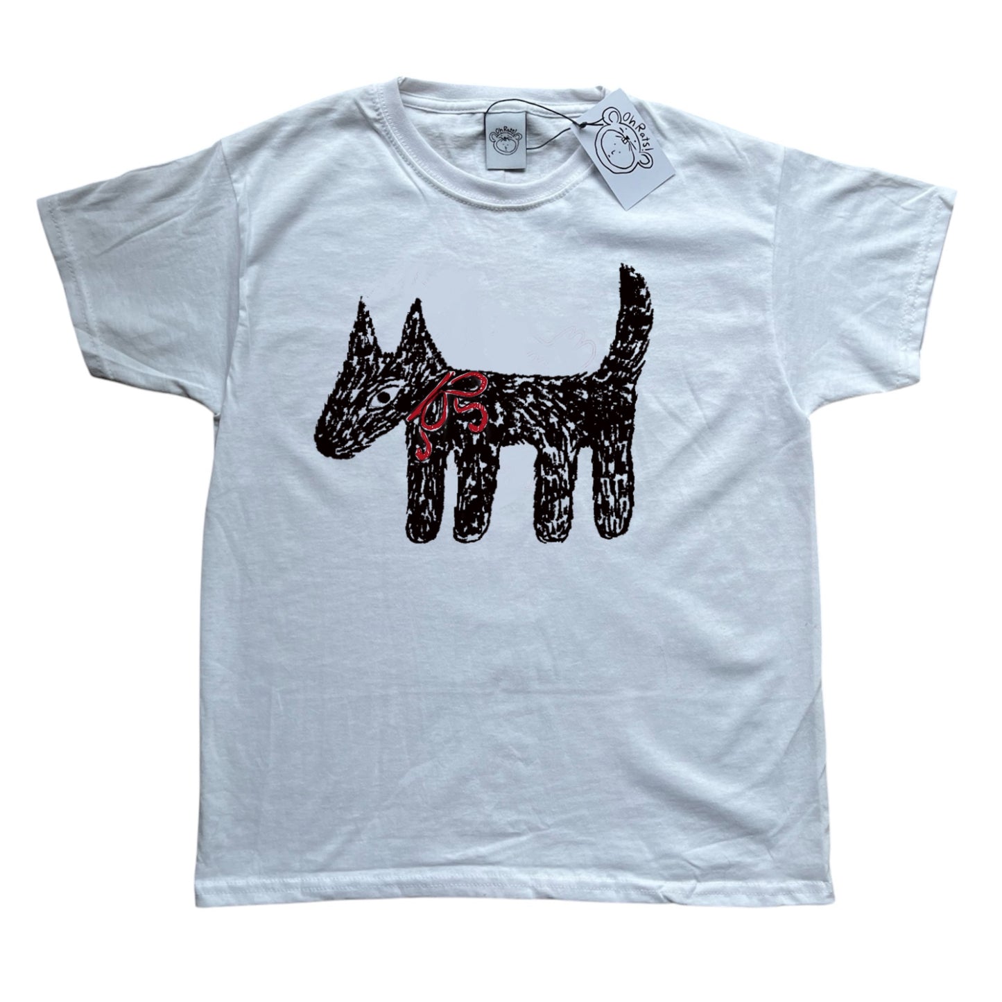 Scruffy bow dog white tee