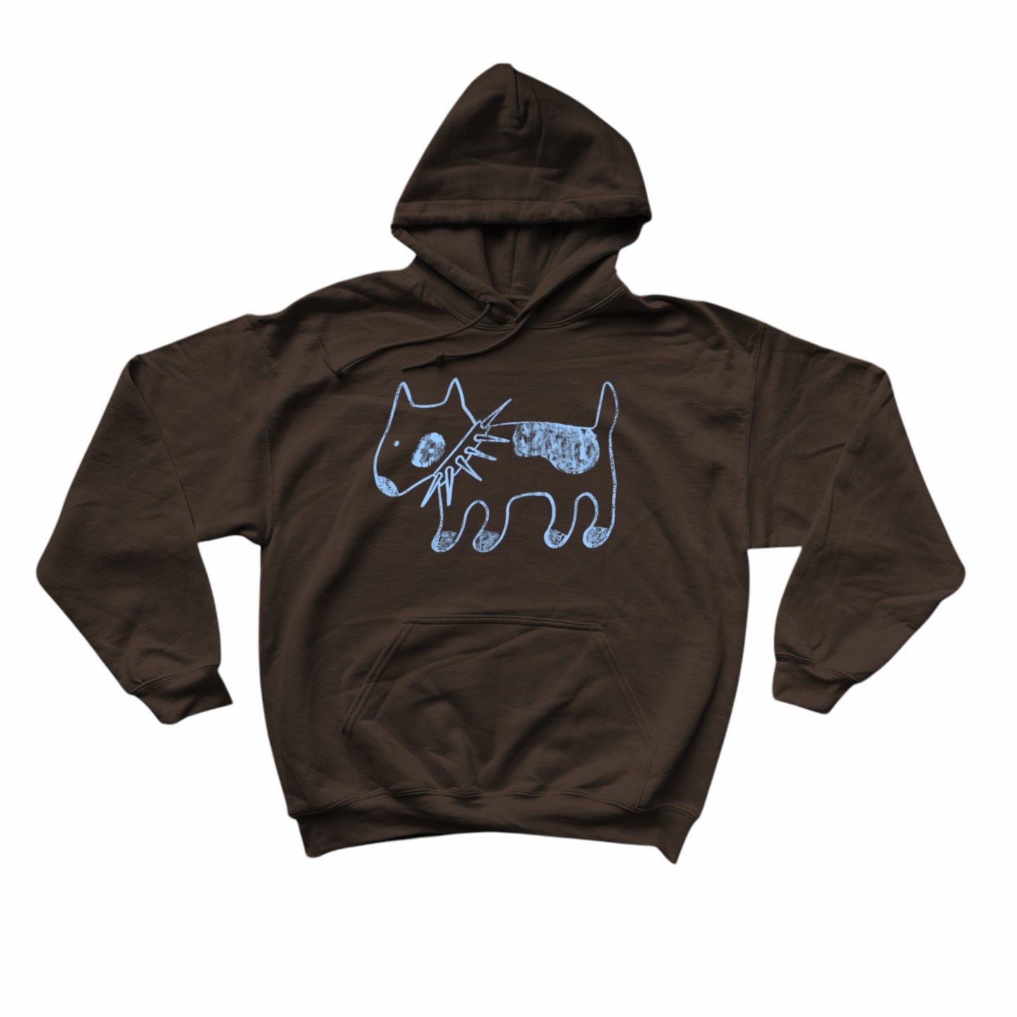 Spiky collar dog light blue on brown hoodie