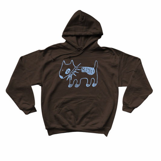 Spiky collar dog light blue on brown hoodie