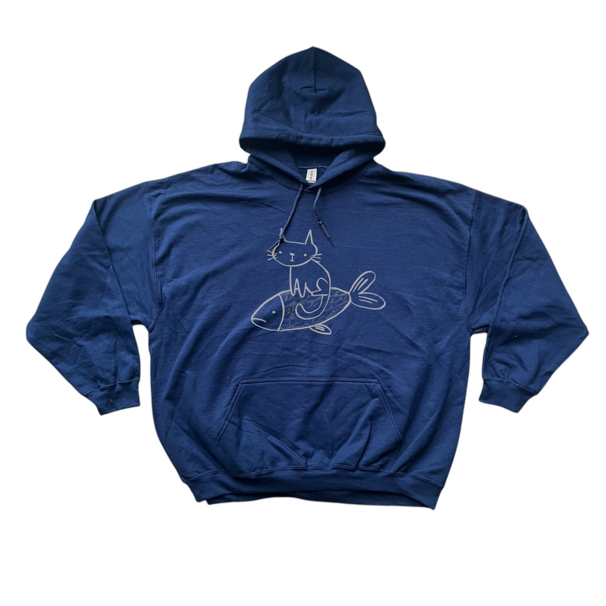 Cat on a fish navy hoodie