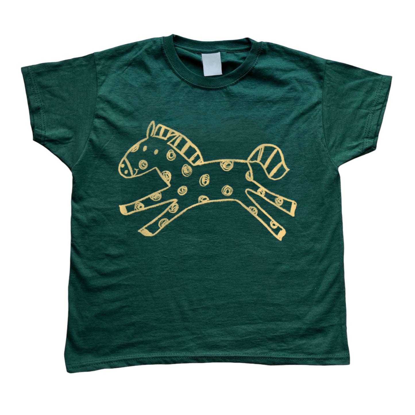 Polka dot horse forest green tee