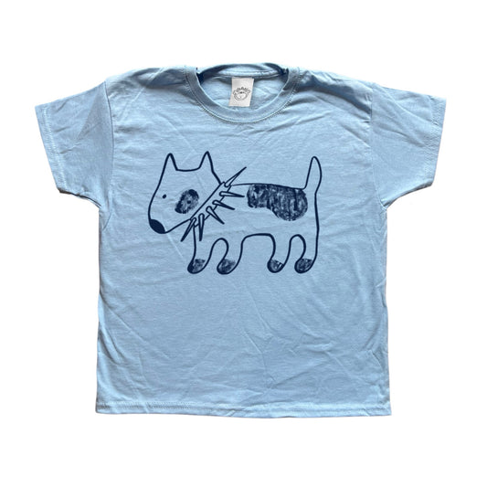 Spiky collar dog navy on baby blue Tee