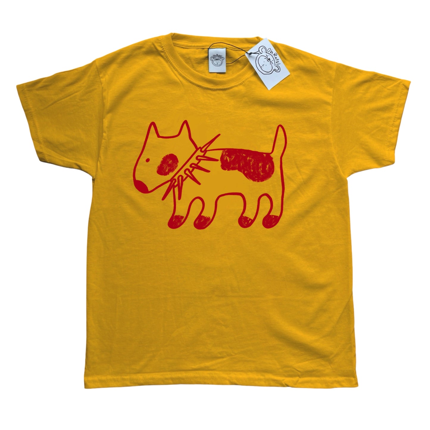 Spiky collar dog on yellow tee