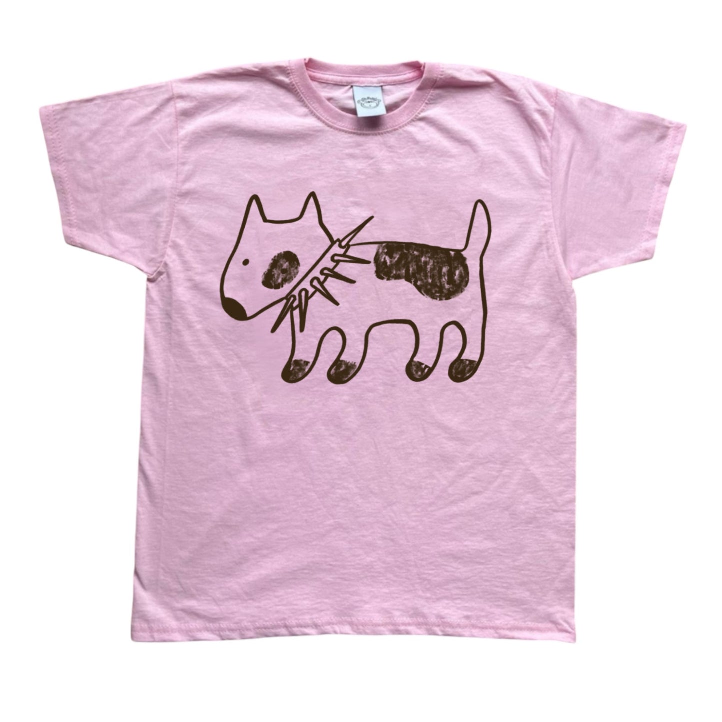 Spiky collar brown dog on pink tee
