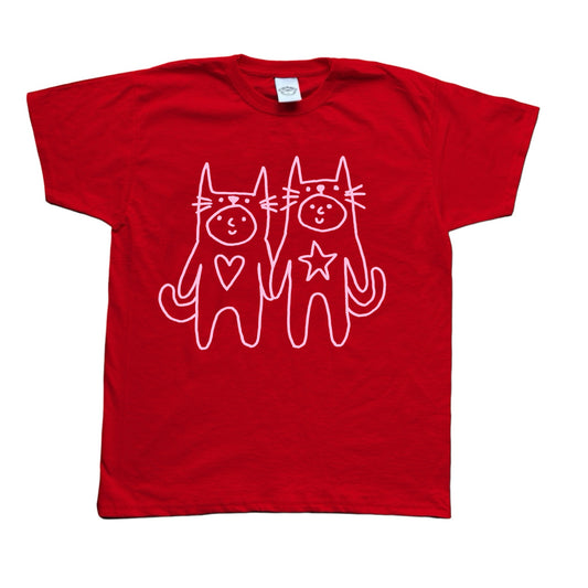 Two critters in love pink on red Tee
