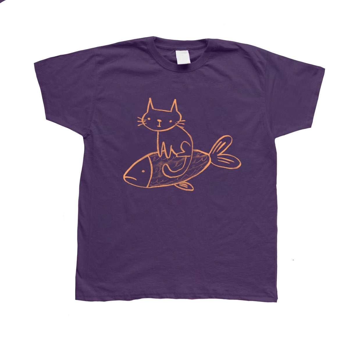 Cat on a fish purple baby tee