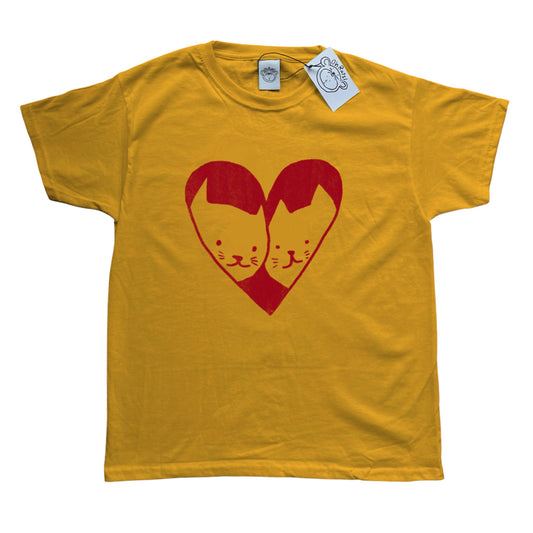 2 cats in love red on yellow Baby Tee