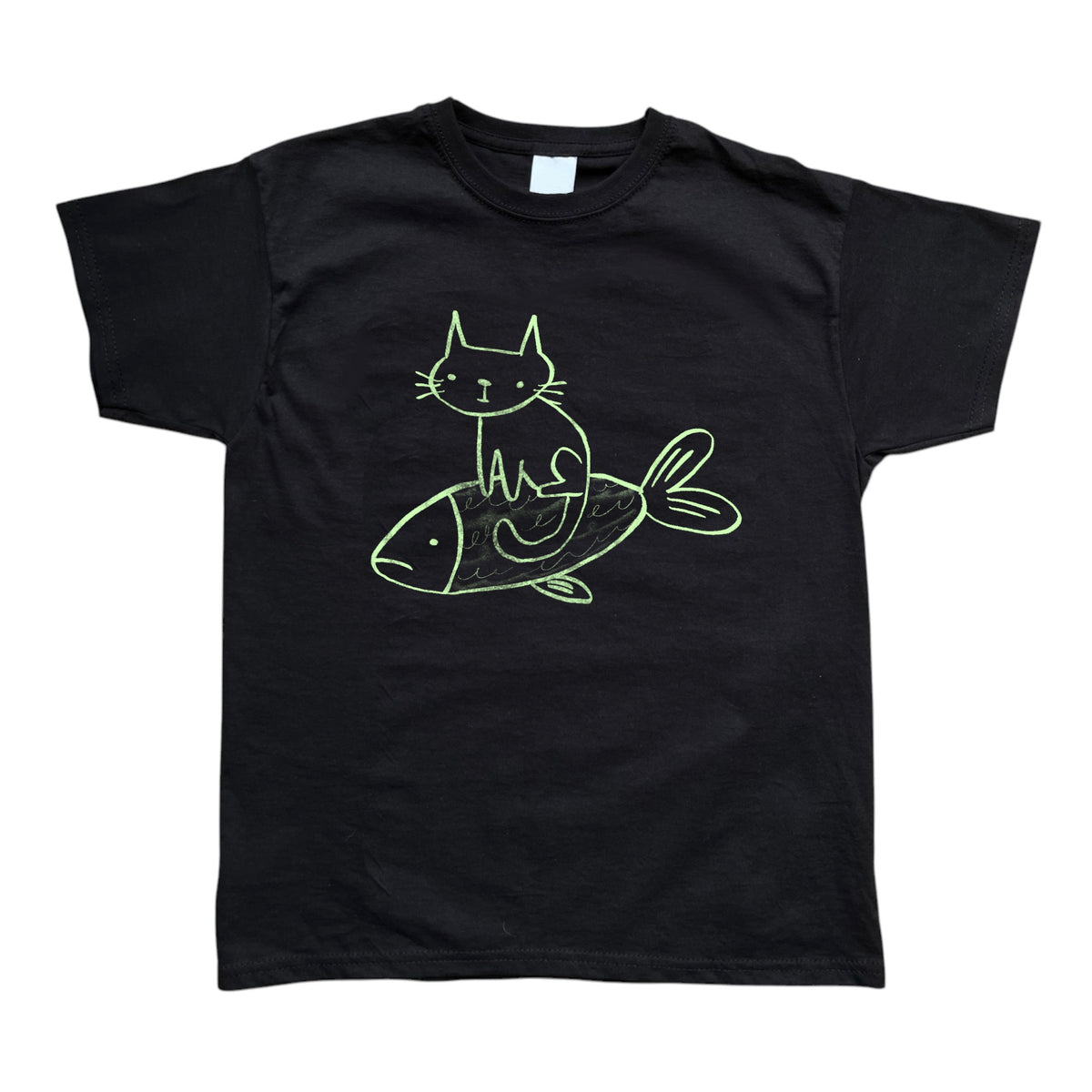 Cat on a fish black baby tee